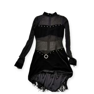 Velvet Mesh Rhinestone Fringe Dance Costume Leotard XS/S